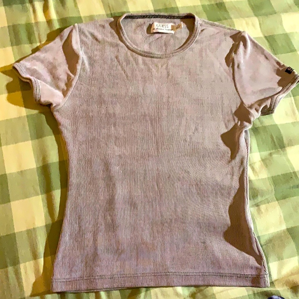 Guess trippy pinstripe ribbed tee shirt